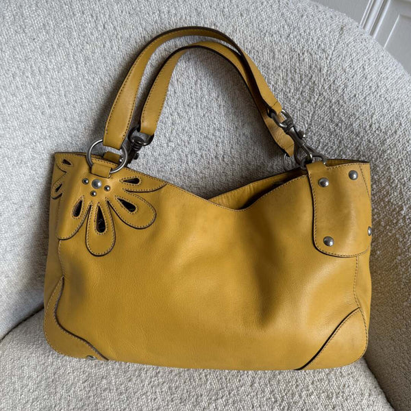 Rare Miu Miu Flower Hobo Leather Yellow Shoulder Bag