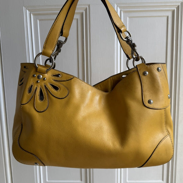 Rare Miu Miu Flower Hobo Leather Yellow Shoulder Bag