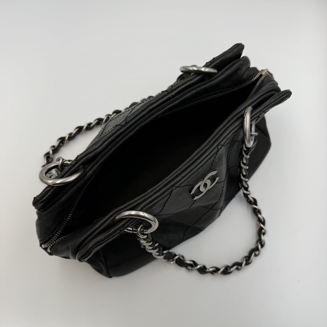 2005 Chanel CC Wild Stitch Black Leather Shoulder Bag