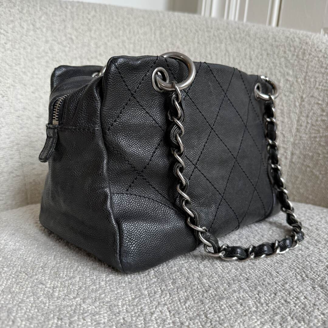 2005 Chanel CC Wild Stitch Black Leather Shoulder Bag