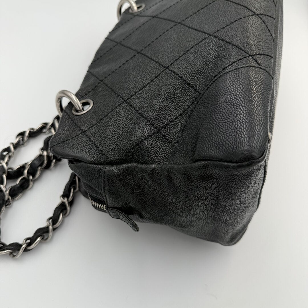 2005 Chanel CC Wild Stitch Black Leather Shoulder Bag
