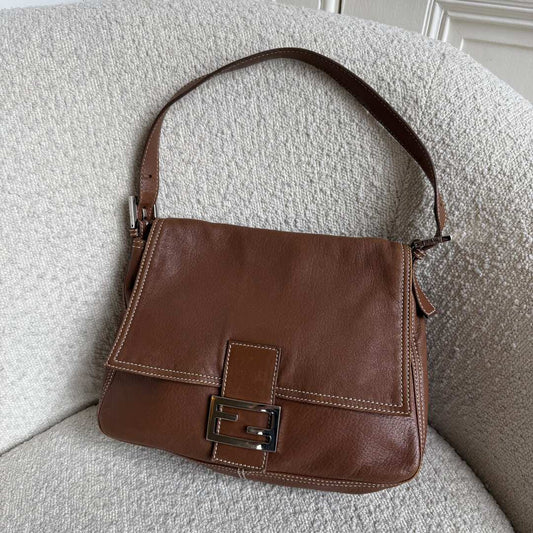 Fendi Mamma Baguette Brown Leather Shoulder Bag