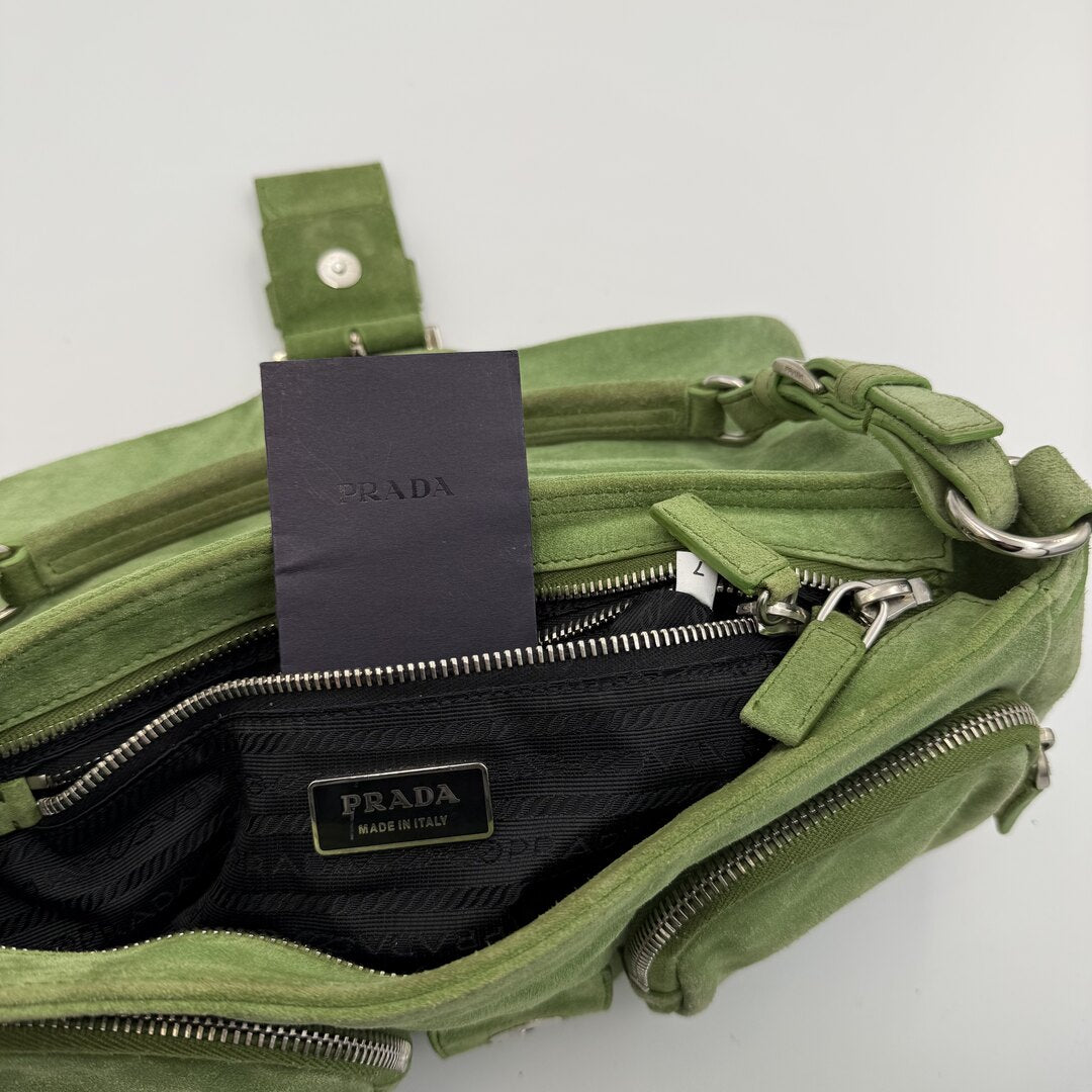 2000s Prada Scamosciato Suede Green Shoulder Bag