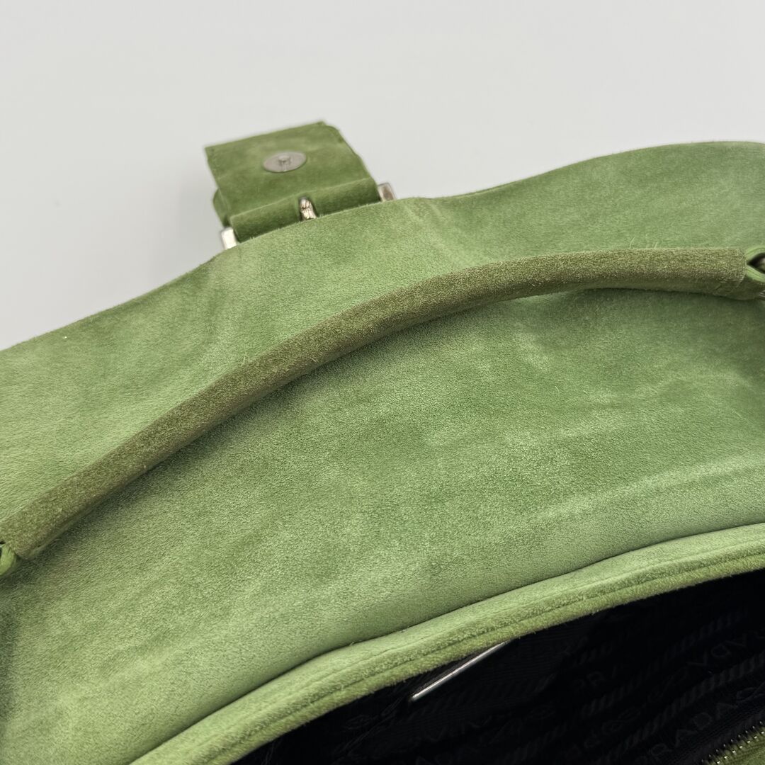 2000s Prada Scamosciato Suede Green Shoulder Bag
