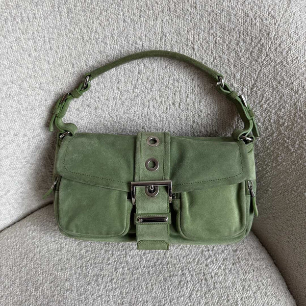 2000s Prada Scamosciato Suede Green Shoulder Bag