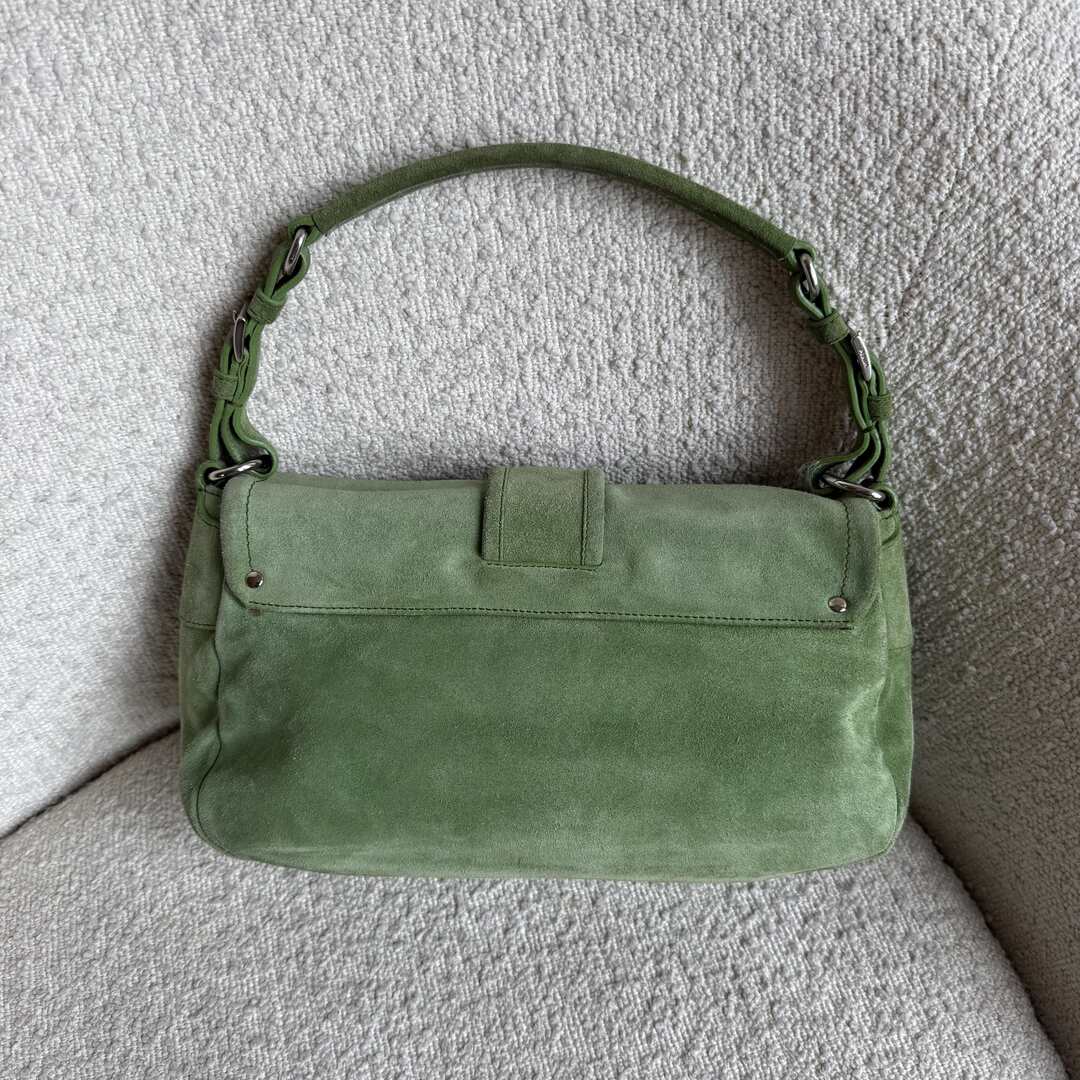 2000s Prada Scamosciato Suede Green Shoulder Bag