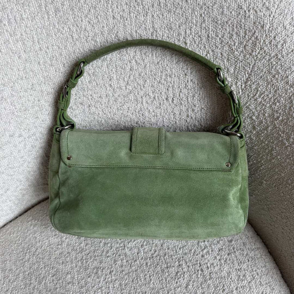 2000s Prada Scamosciato Suede Green Shoulder Bag