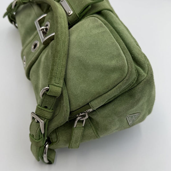 2000s Prada Scamosciato Suede Green Shoulder Bag