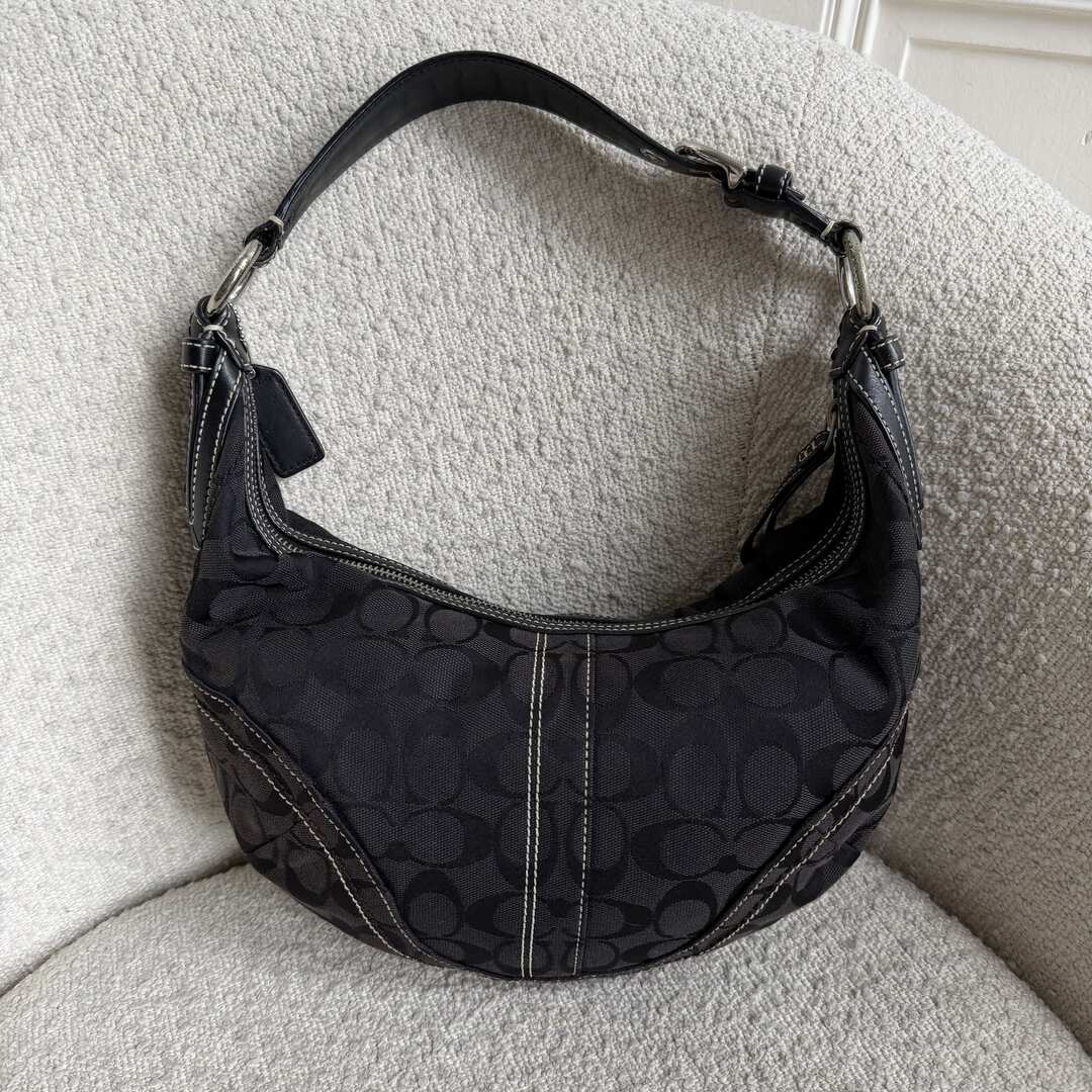 Coach Signature Black Croissant Shoulder Bag