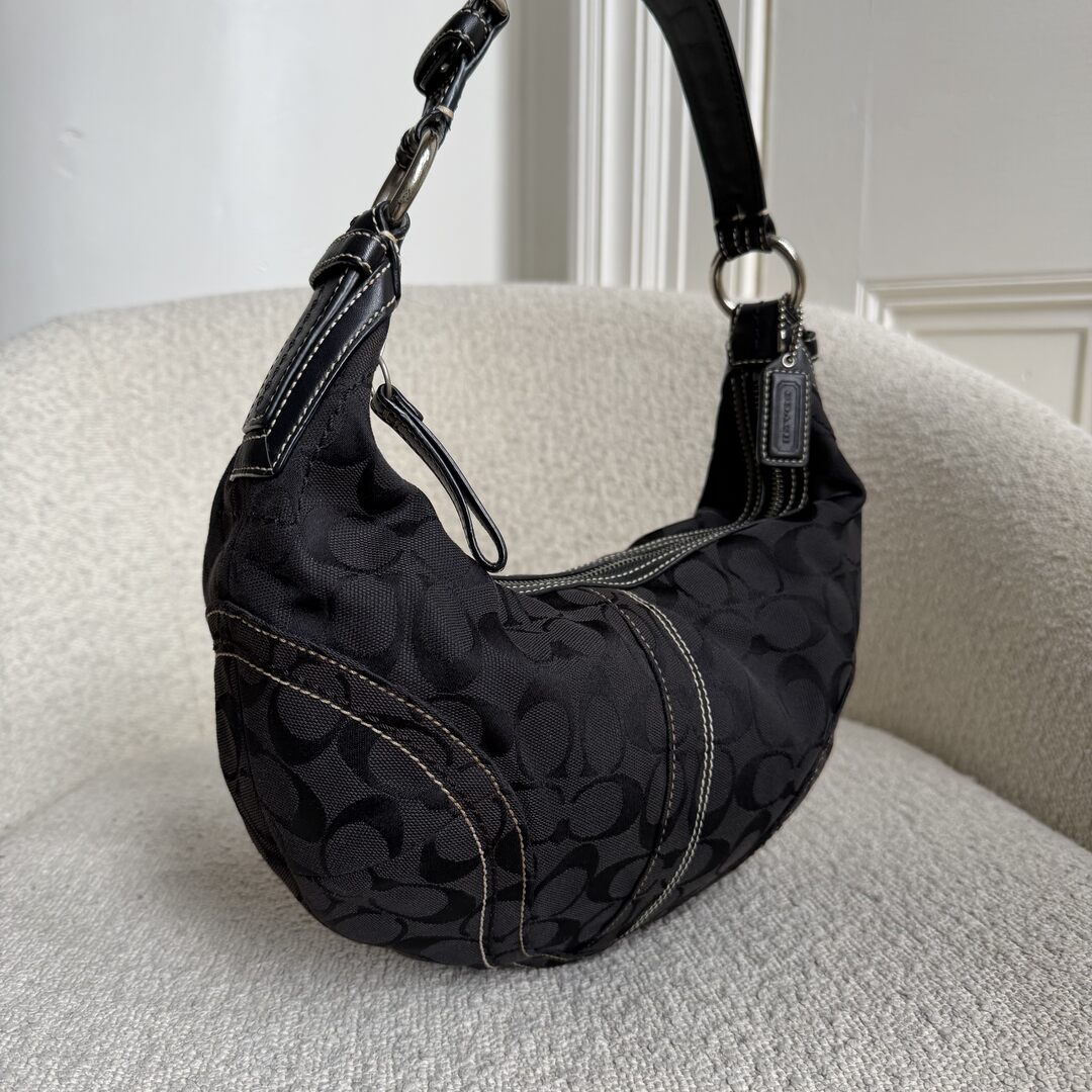 Coach Signature Black Croissant Shoulder Bag