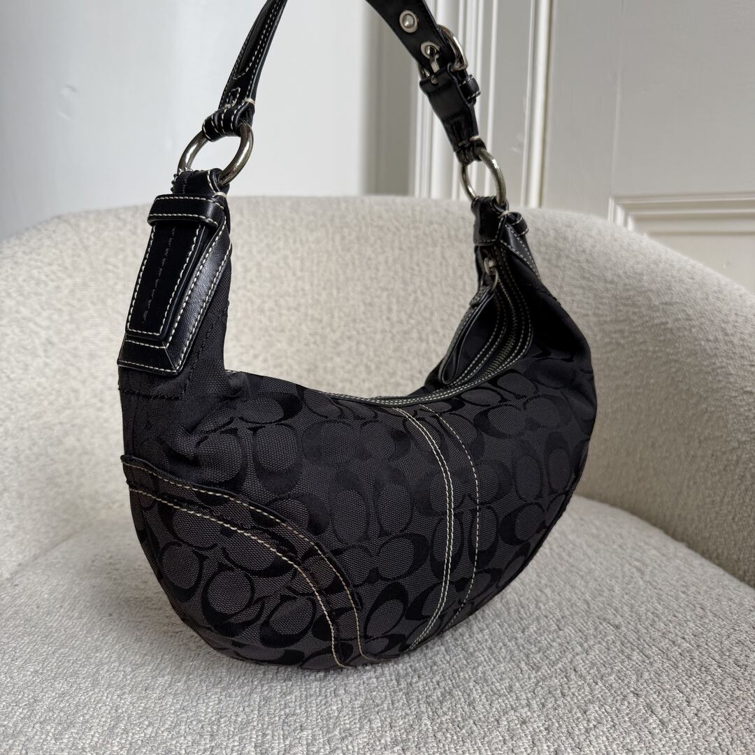 Coach Signature Black Croissant Shoulder Bag