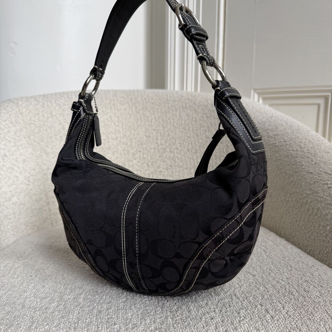 Coach Signature Black Croissant Shoulder Bag