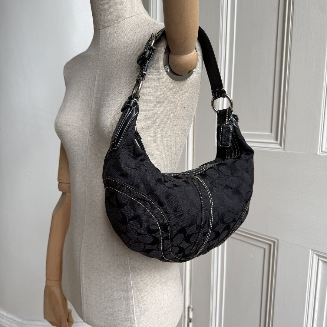 Coach Signature Black Croissant Shoulder Bag