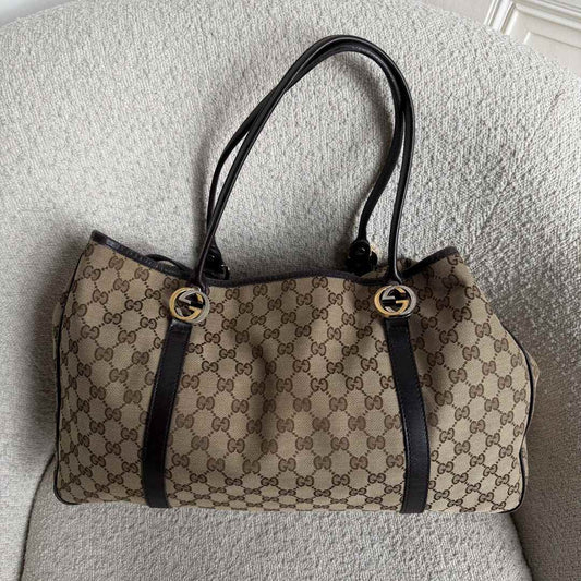Gucci GG Twins Black Leather Large Tote Bag