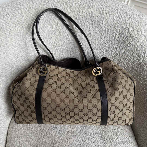 Gucci GG Twins Black Leather Large Tote Bag
