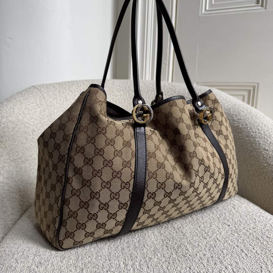 Gucci GG Twins Black Leather Large Tote Bag