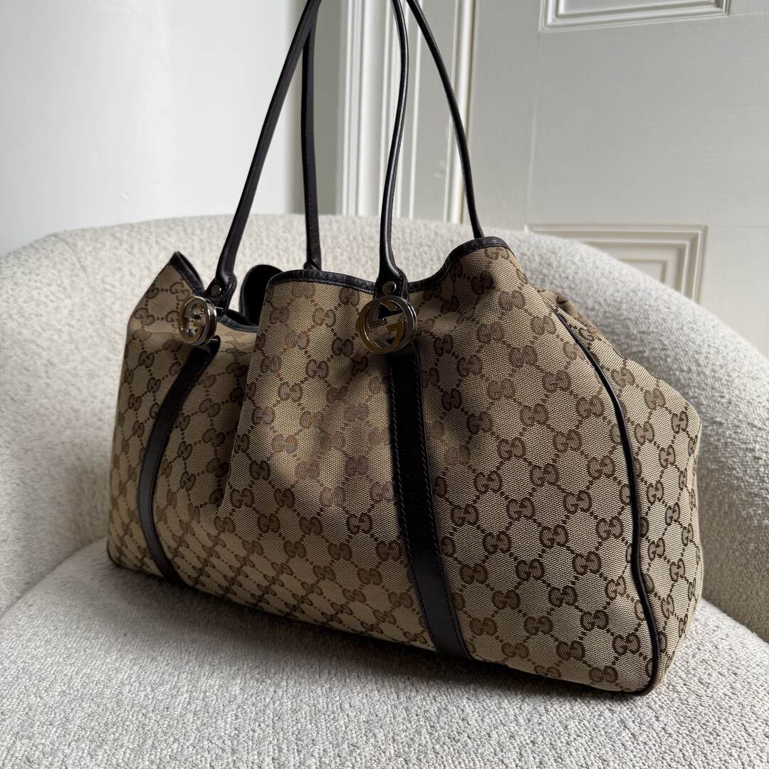 Gucci GG Twins Black Leather Large Tote Bag