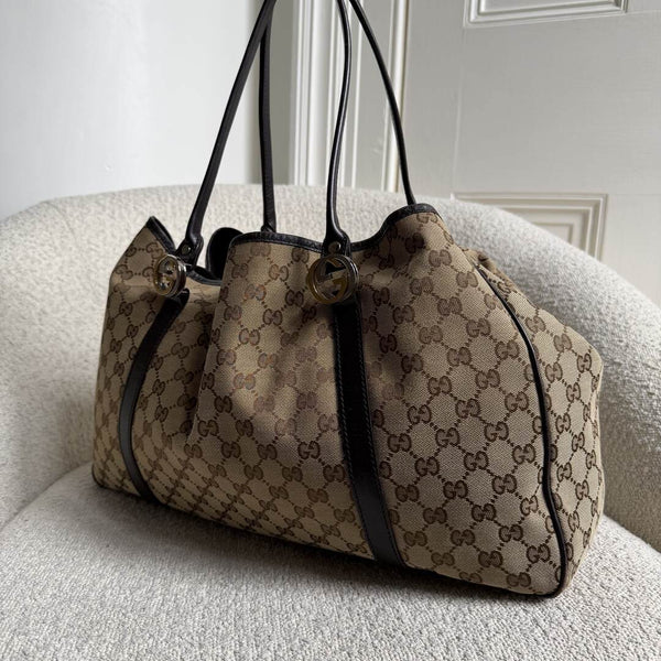 Gucci GG Twins Black Leather Large Tote Bag