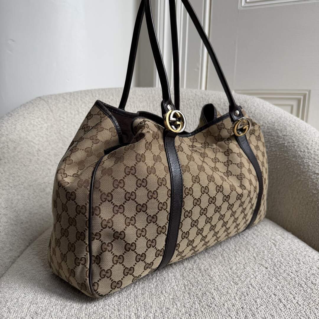 Gucci GG Twins Black Leather Large Tote Bag