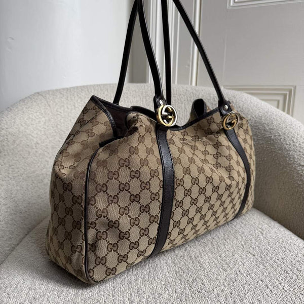 Gucci GG Twins Black Leather Large Tote Bag