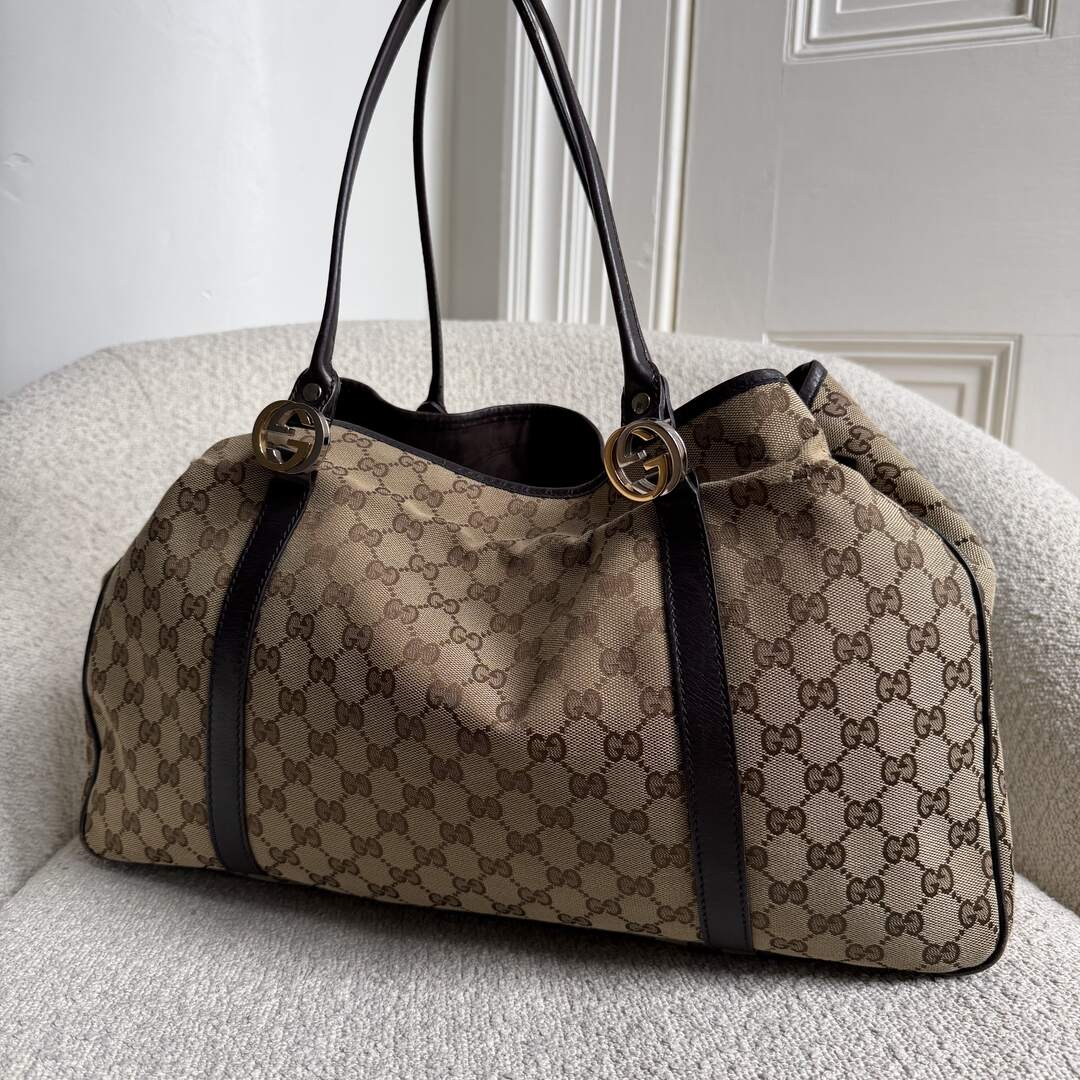 Gucci GG Twins Black Leather Large Tote Bag