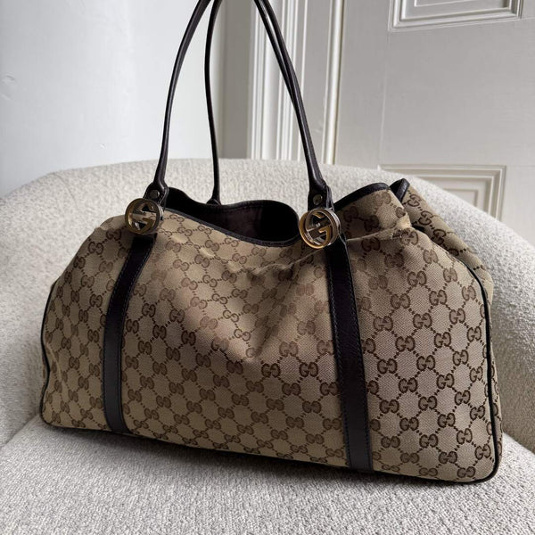 Gucci GG Twins Black Leather Large Tote Bag