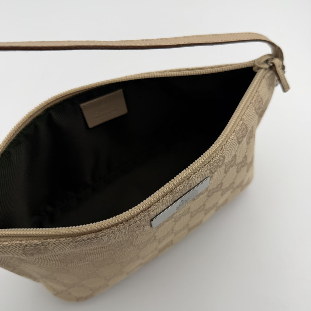 Gucci GG Monogram Beige Boat Pochette Handbag