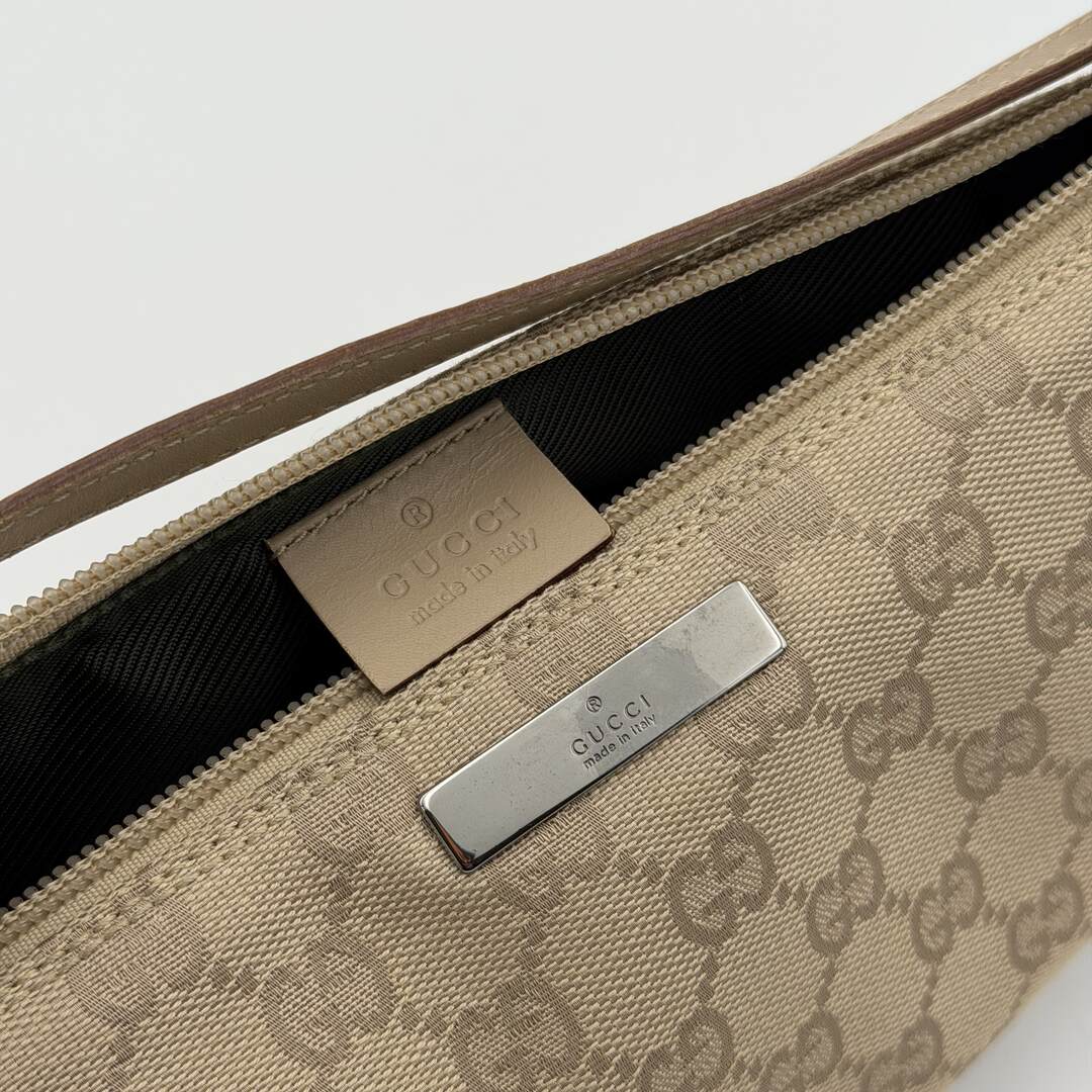 Gucci GG Monogram Beige Boat Pochette Handbag