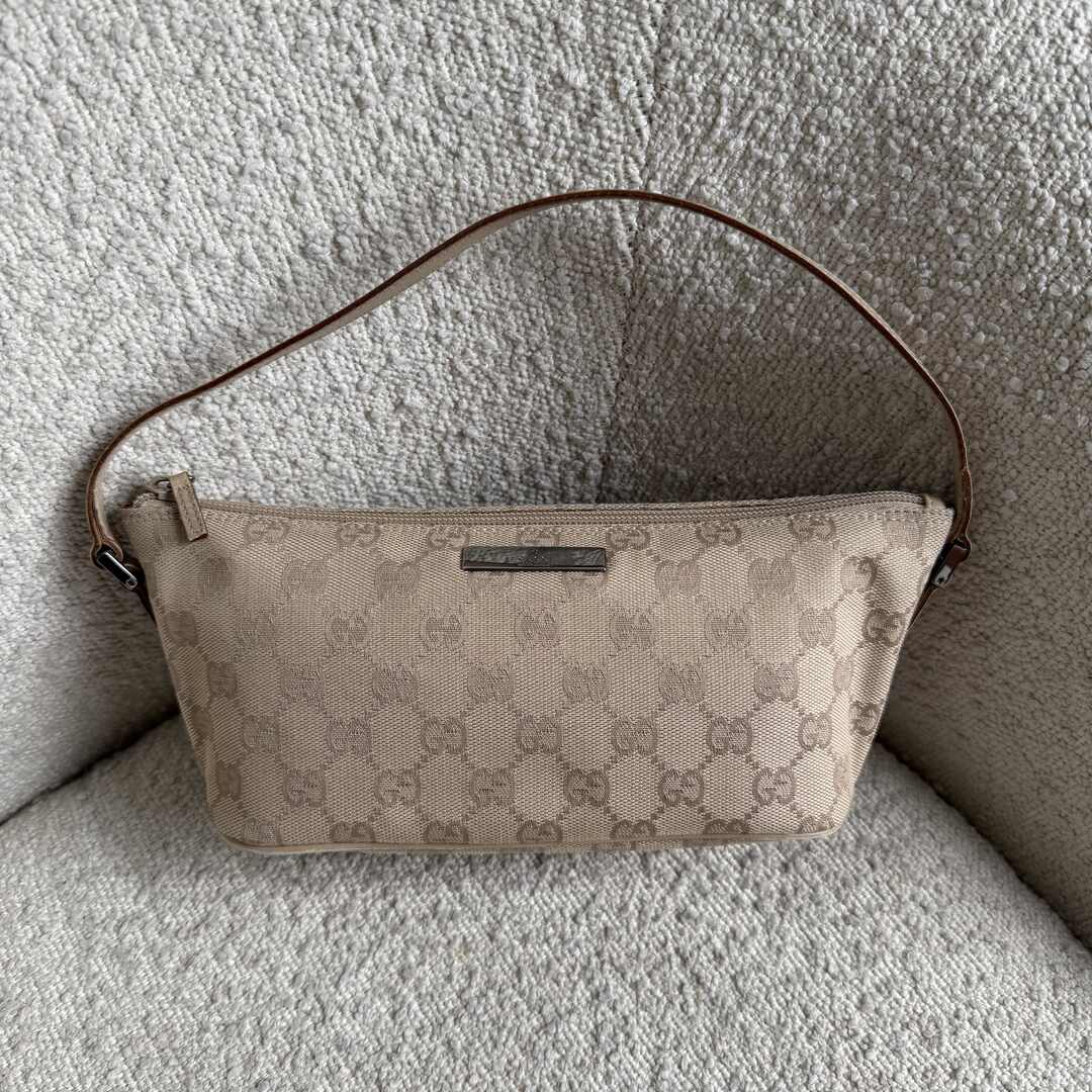 Gucci GG Monogram Beige Boat Pochette Handbag