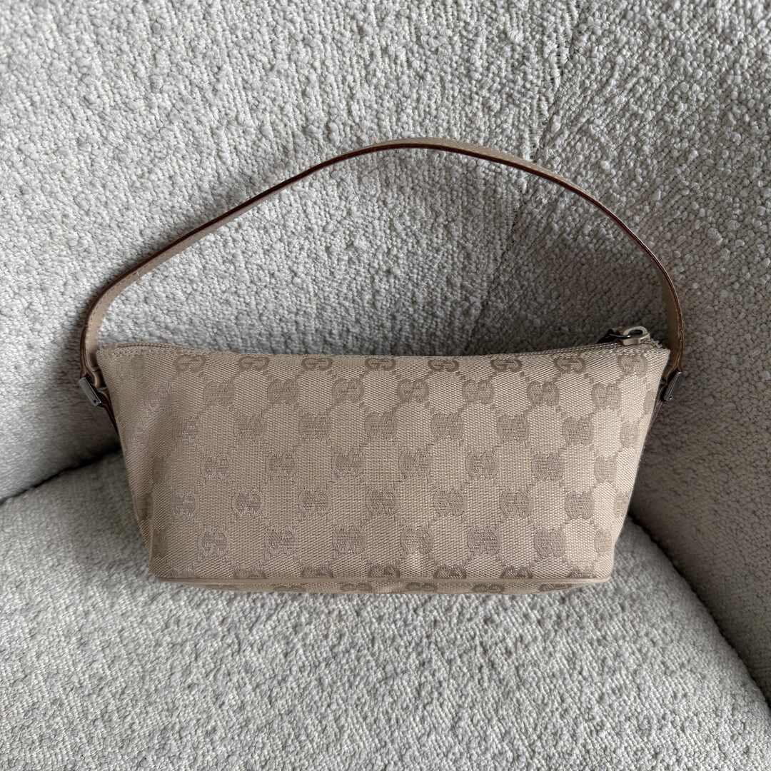 Gucci GG Monogram Beige Boat Pochette Handbag