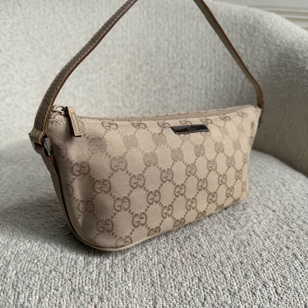 Gucci GG Monogram Beige Boat Pochette Handbag