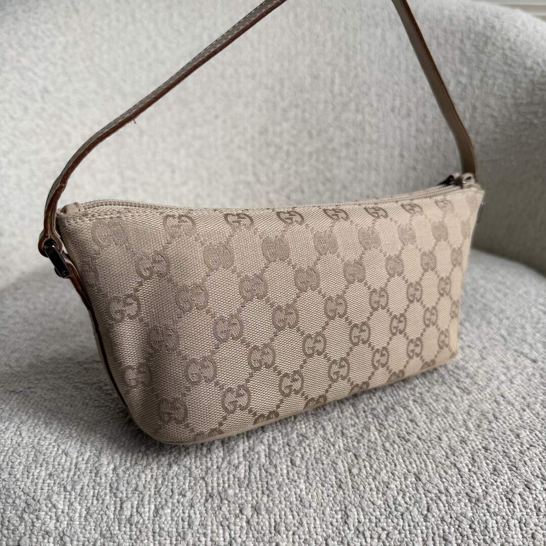 Gucci GG Monogram Beige Boat Pochette Handbag