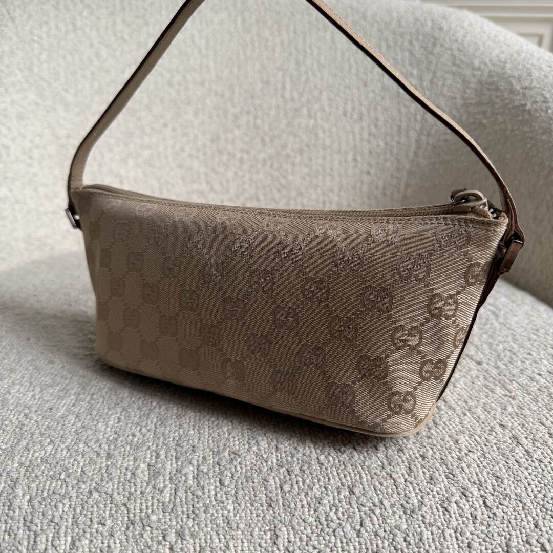 Gucci GG Monogram Beige Boat Pochette Handbag