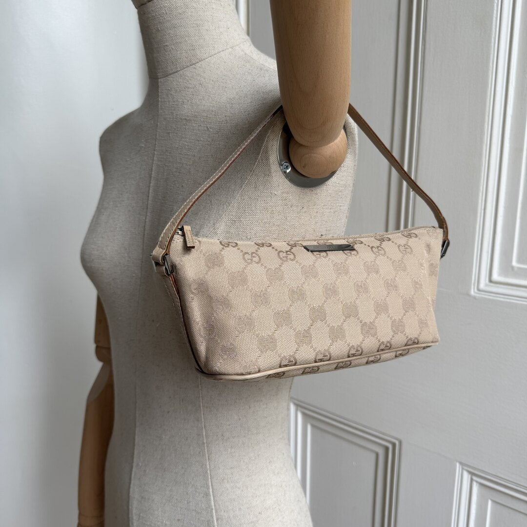 Gucci GG Monogram Beige Boat Pochette Handbag