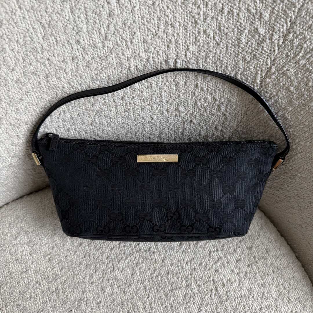 Gucci GG Monogram Black Boat Pochette Handbag