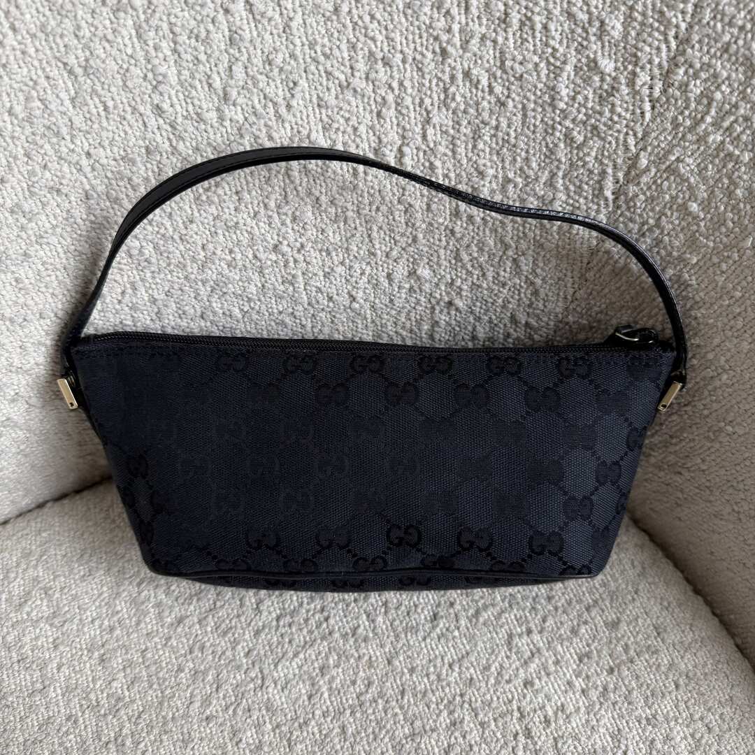 Gucci GG Monogram Black Boat Pochette Handbag