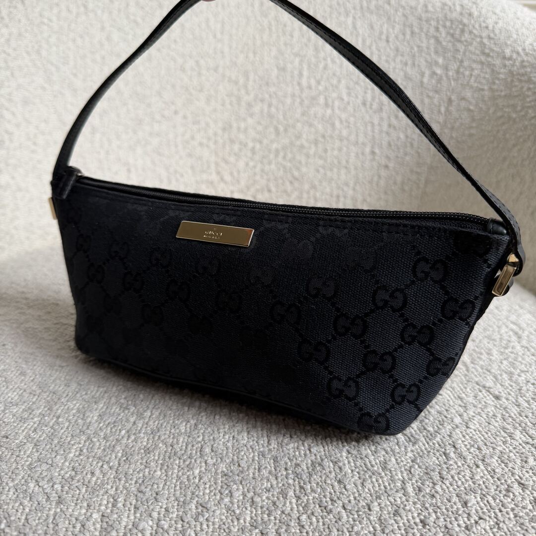 Gucci GG Monogram Black Boat Pochette Handbag