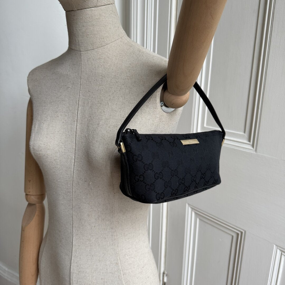 Gucci GG Monogram Black Boat Pochette Handbag
