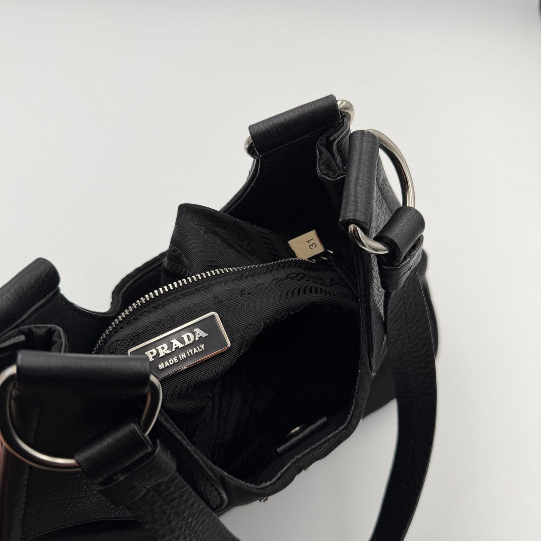 Prada Tessuto Hobo Nylon Black Shoulder Bag