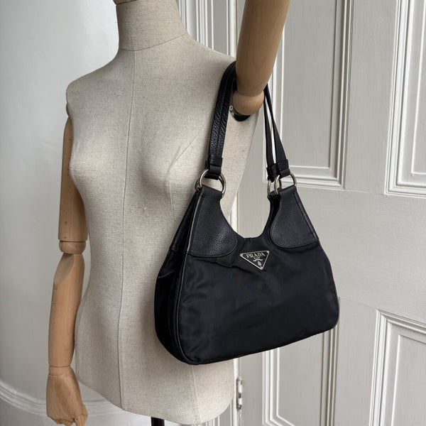Prada Tessuto Hobo Nylon Black Shoulder Bag