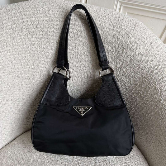 Prada Tessuto Hobo Nylon Black Shoulder Bag