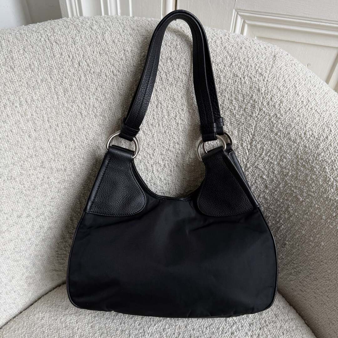 Prada Tessuto Hobo Nylon Black Shoulder Bag