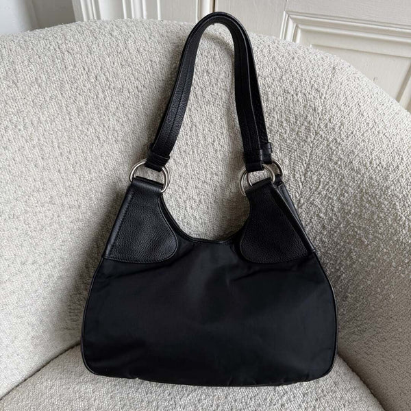 Prada Tessuto Hobo Nylon Black Shoulder Bag