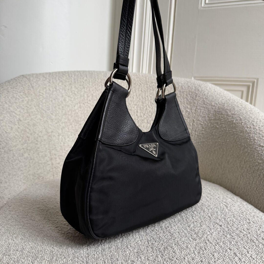 Prada Tessuto Hobo Nylon Black Shoulder Bag