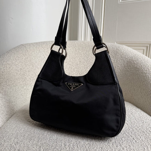 Prada Tessuto Hobo Nylon Black Shoulder Bag