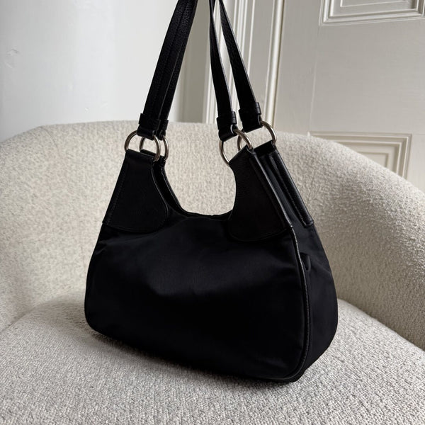 Prada Tessuto Hobo Nylon Black Shoulder Bag