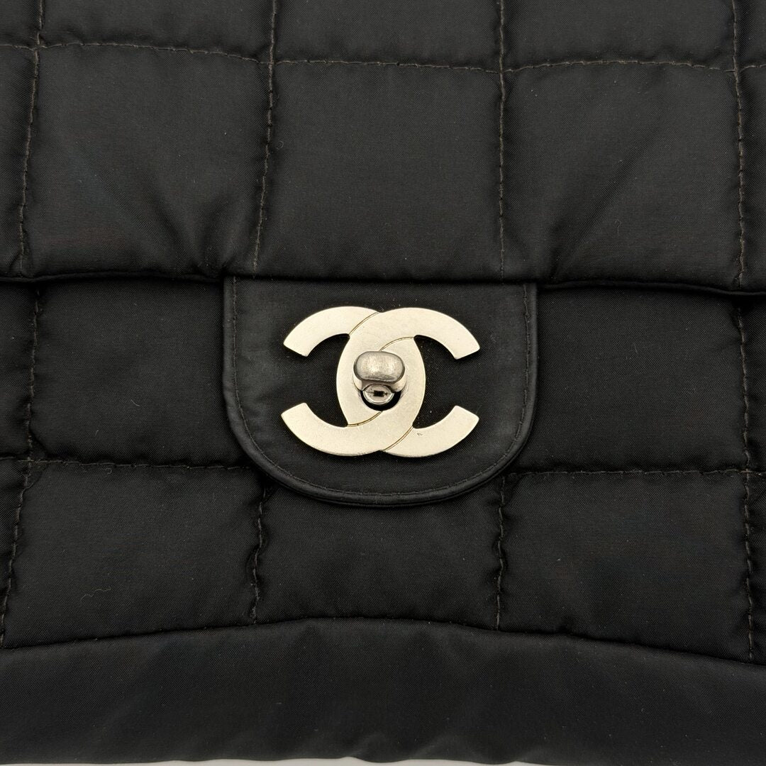 Chanel CC Chocolate Bar Nylon Black Flap Shoulder Bag