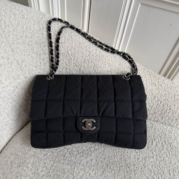 Chanel CC Chocolate Bar Nylon Black Flap Shoulder Bag