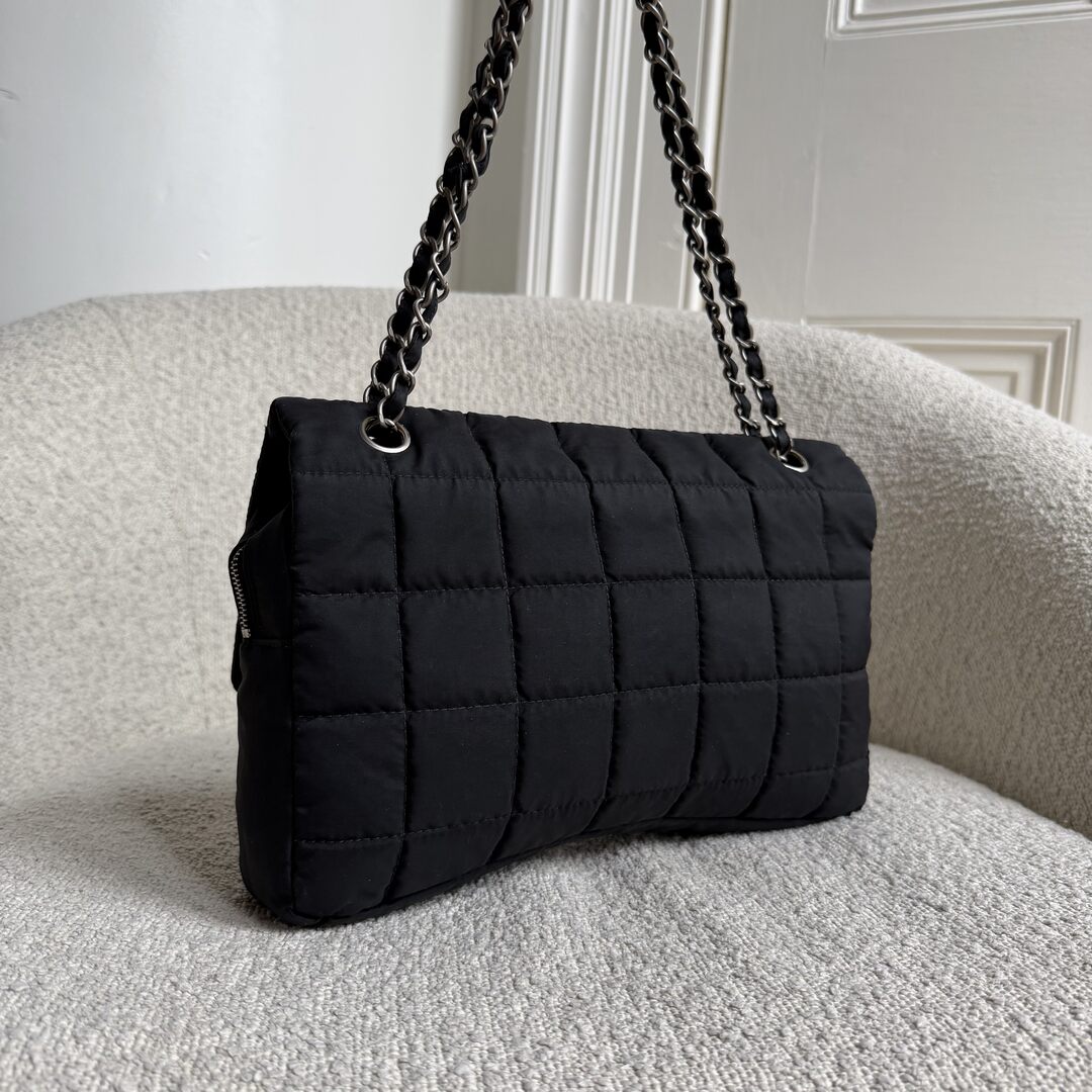 Chanel CC Chocolate Bar Nylon Black Flap Shoulder Bag