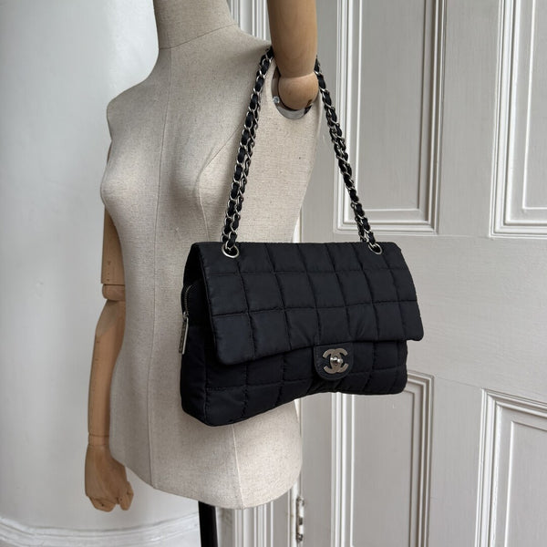 Chanel CC Chocolate Bar Nylon Black Flap Shoulder Bag